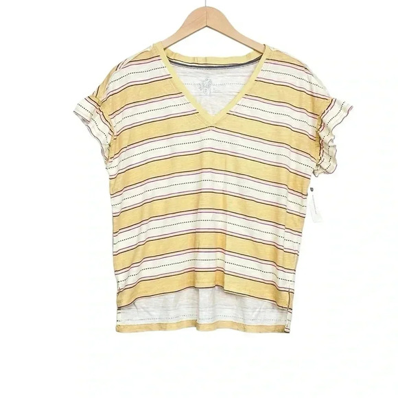 Pilcro Yellow Striped Short Sleeve V-Neck Top XS - Picture 1 of 6
